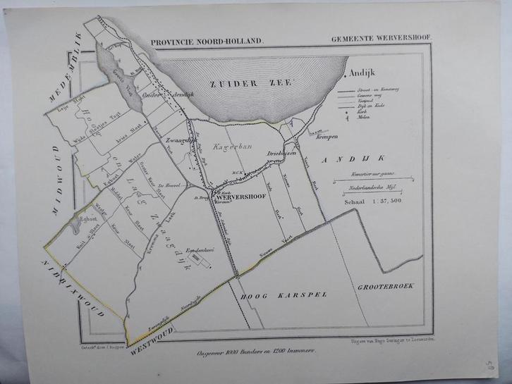 58 / Wevershoof Zwaagdijk Andijk Litho van J. Kuyper, Antiek en Kunst, Kunst | Litho's en Zeefdrukken, Ophalen of Verzenden