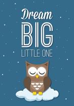 Poster Uil wolk Dream big litttle one blauw kinderkamer A4, Rechthoekig Staand, Verzenden, A4 of kleiner, Nieuw