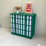 Funky restyle streep ladekast commode grasgroen & lila hout, Ophalen, Overige materialen, 5 laden of meer, Onbekend