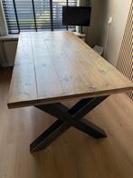 Steigerhouten eettafel  met metalen kruispoten 200x96, Ophalen, Gebruikt, 200 cm of meer, 50 tot 100 cm