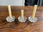 3x een vintage klein glazen kandelaartje voor kleine kaarsje, Verzenden