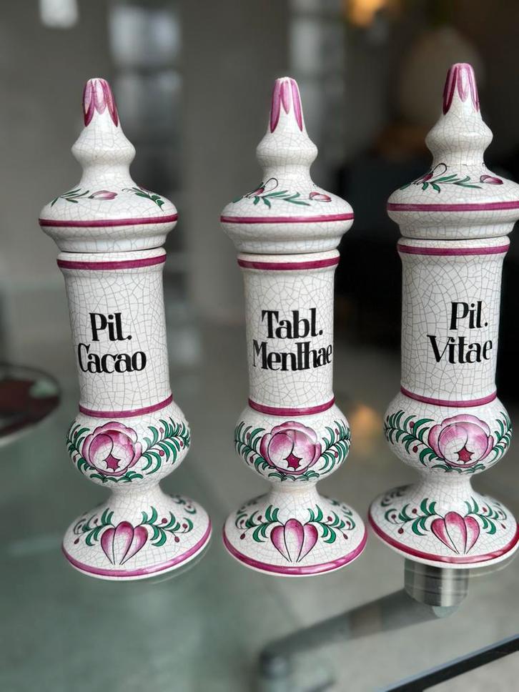 5 Antieke Apothekerspotten Set - Herr Fayence, Antiek en Kunst, Antiek | Keramiek en Aardewerk, Ophalen of Verzenden