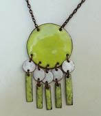 Atelier gemaakte ketting + hanger: emaille op koperen munten, Sieraden, Tassen en Uiterlijk, Ophalen of Verzenden, Koper, Ketting