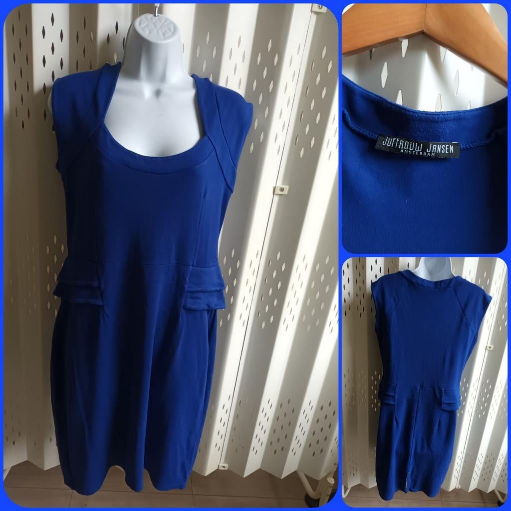 JUFFROUW JANSEN blauwe damesjurk split stretch M, Maat 38/40 (M), Blauw, Ophalen of Verzenden, Knielengte