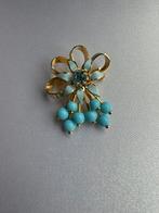 Vintage flower brooch with blue enamel and beaded pendants., Verzenden, Zo goed als nieuw, Blauw, Overige materialen