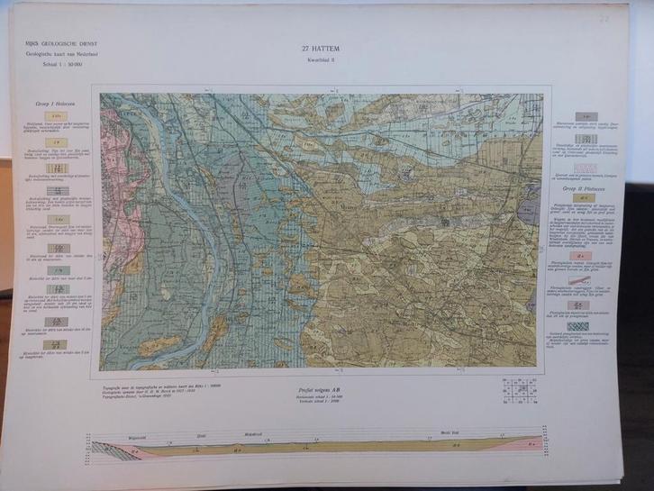 72 / Geologische kaart 1932 Hattem kwartblad II met Wijhe, Boeken, Atlassen en Landkaarten, Zo goed als nieuw, Landkaart, Nederland