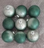 9 mooie, glazen, kertballen, groen, Ø 8 cm., Diversen, Kerst, Ophalen of Verzenden