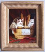 Hollandse School - Twee Kittens - C. Heinrich - olieverf, Antiek en Kunst, Kunst | Schilderijen | Klassiek, Verzenden
