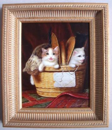 Hollandse School - Twee Kittens - C. Heinrich - olieverf beschikbaar voor biedingen