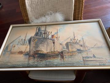 Schilderij schepen in de haven Anton Bernstein beschikbaar voor biedingen