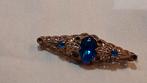 Vintage goudkleurige Broche met Blauwe Steentjes, Overige materialen, 4 tot 7 cm, Gebruikt, Blauw