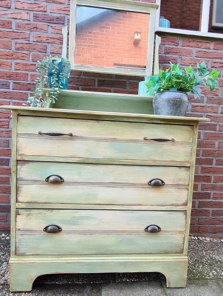 Ladenkast met spiegel kaptafel commode vintage brocante, Huis en Inrichting, Kasten | Ladekasten, Zo goed als nieuw, 100 tot 150 cm