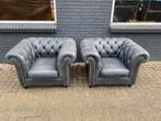 Twee Chesterfield fauteuils vintage zwart GRATIS BEZORGD, Huis en Inrichting, Fauteuils, Ophalen of Verzenden, Gebruikt, 75 tot 100 cm