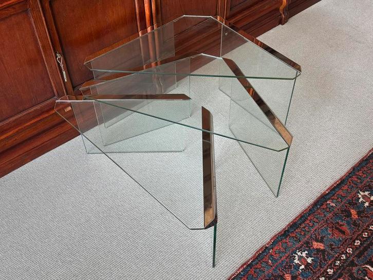 MIMI-set bijzettafels Design Glass Chrome Gallotti & Radice, Huis en Inrichting, Woonaccessoires | Krantenbakken en Lectuurbakken