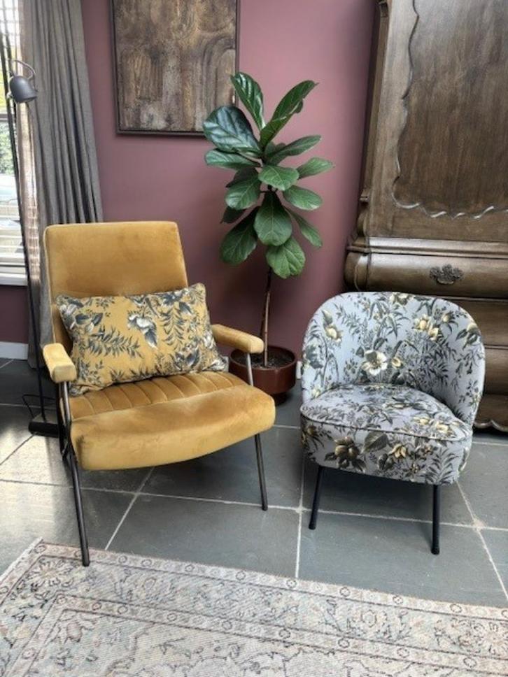 2 fauteuils van Eleonora en Be Pure, Huis en Inrichting, Fauteuils, Gebruikt, Metaal, Stof, 50 tot 75 cm, Minder dan 75 cm, Ophalen