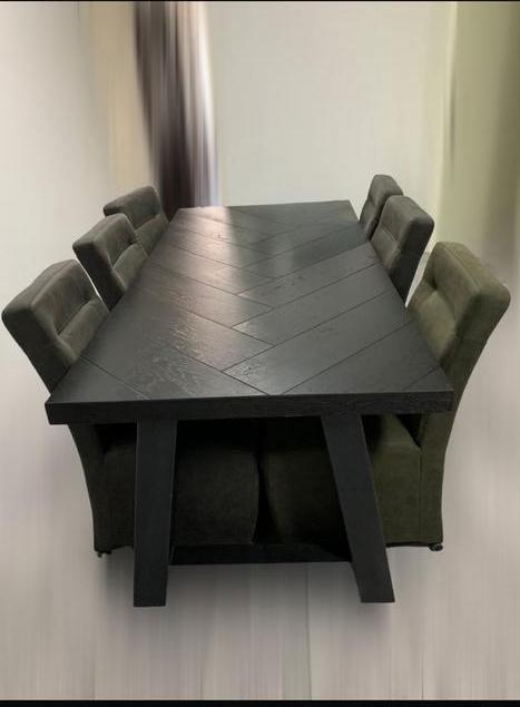 VISGRAAT EETTAFEL + 6 STOELEN, Huis en Inrichting, Complete eetkamers, Zo goed als nieuw, 4 tot 6 stoelen, Ophalen