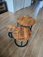 3 mango houten tafeltjes, Ophalen, Minder dan 45 cm, Minder dan 55 cm, Rond