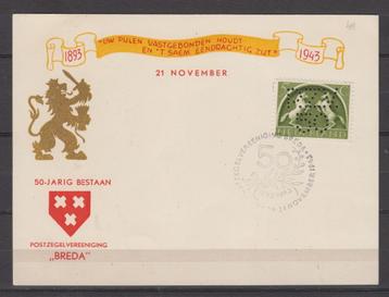 Kaart pz Breda 50 jaar met perfin P.Z.V.50 in zegel en kaart beschikbaar voor biedingen