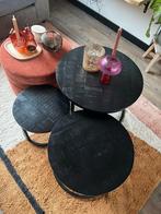 Set van 3 zwarte bijzettafels, Huis en Inrichting, Tafels | Salontafels, Ophalen, Gebruikt, Rond, Metaal