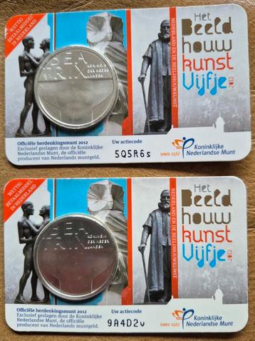 Beeldhouwkunst Vijfje 2012 2x zwaar verzilverde munten zgan beschikbaar voor biedingen