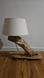 Lamp houten voet, linnen kap, Ophalen, Gebruikt, Beige, Rond