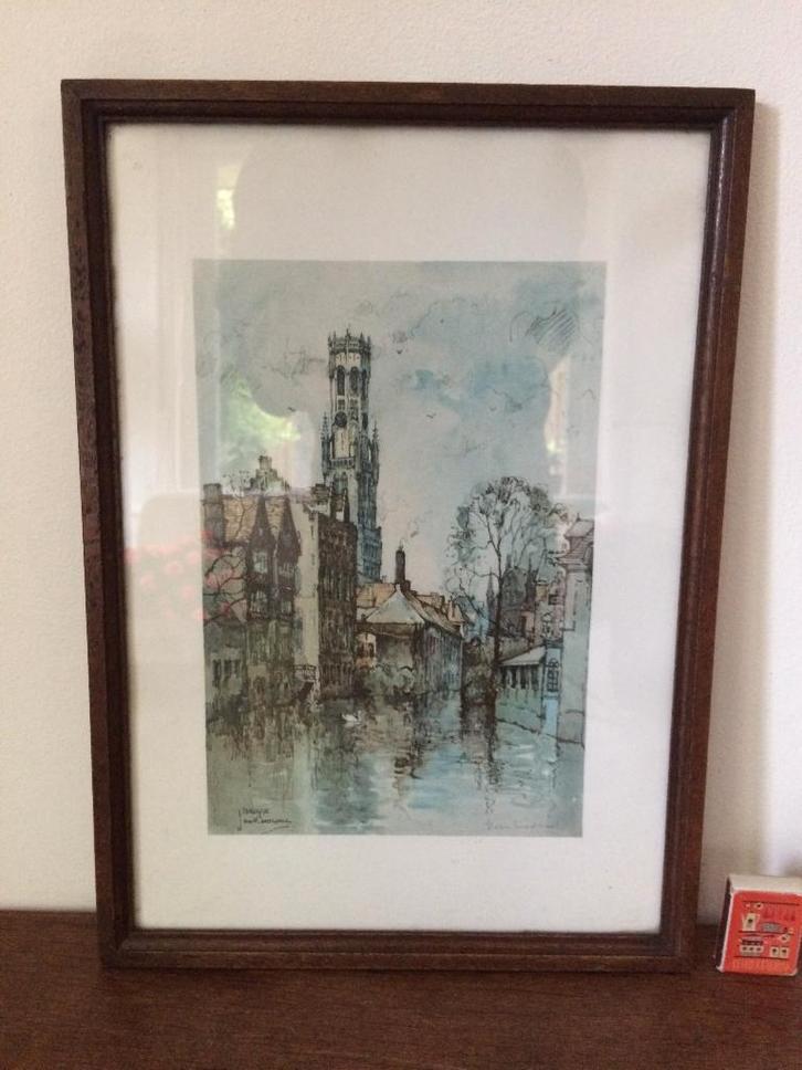 Jan Korthals Brugge Rozenhoedkaai vanaf het water jaren 60, Huis en Inrichting, Woonaccessoires | Schilderijen, Tekeningen en Foto's