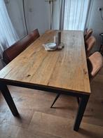 Mooie houten eettafel met metalen onderstel, Huis en Inrichting, Gebruikt, 200 cm of meer, Vijf personen of meer, Eikenhout