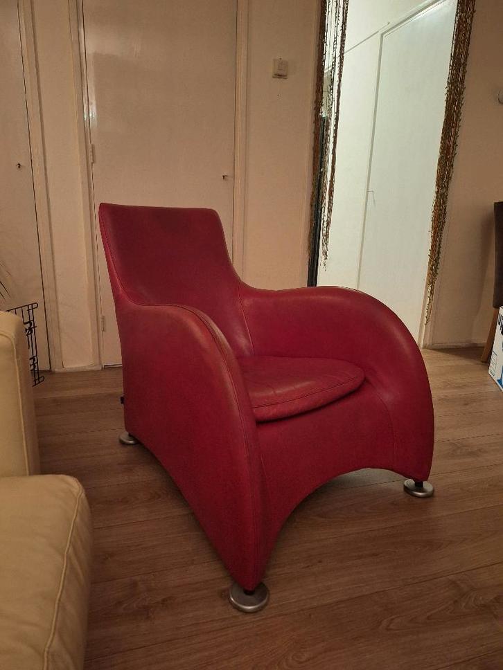 Montis Loge fauteuil Rood Leer, Huis en Inrichting, Fauteuils, Gebruikt, Leer, 50 tot 75 cm, 100 tot 125 cm, Ophalen