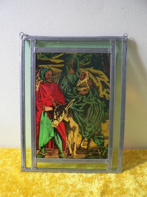 Glas in lood - Jozef, Maria en kindje Jezus, Verzamelen, Religie, Ophalen of Verzenden