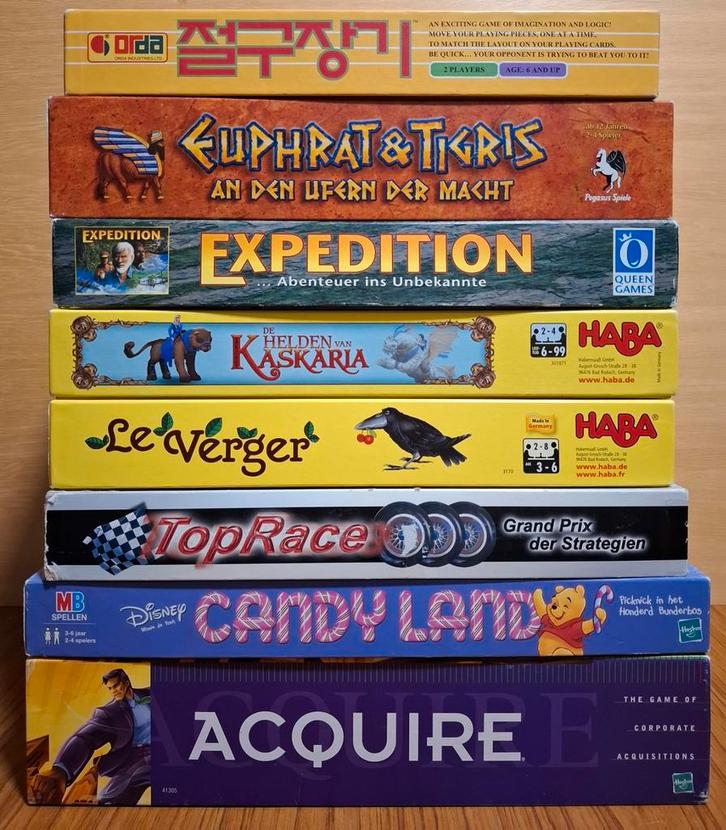 Pakket oa. Acquire Top Race Boomgaard Candy Land Expedition, Hobby en Vrije tijd, Gezelschapsspellen | Bordspellen, Gebruikt, Een of twee spelers