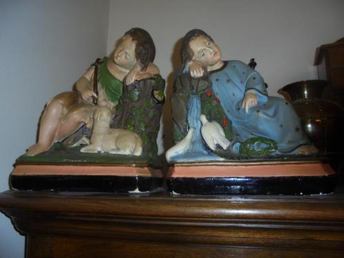 Jezus en Johannes de Doper / 2 beelden in 1 koop, Antiek en Kunst, Antiek | Religie, Ophalen