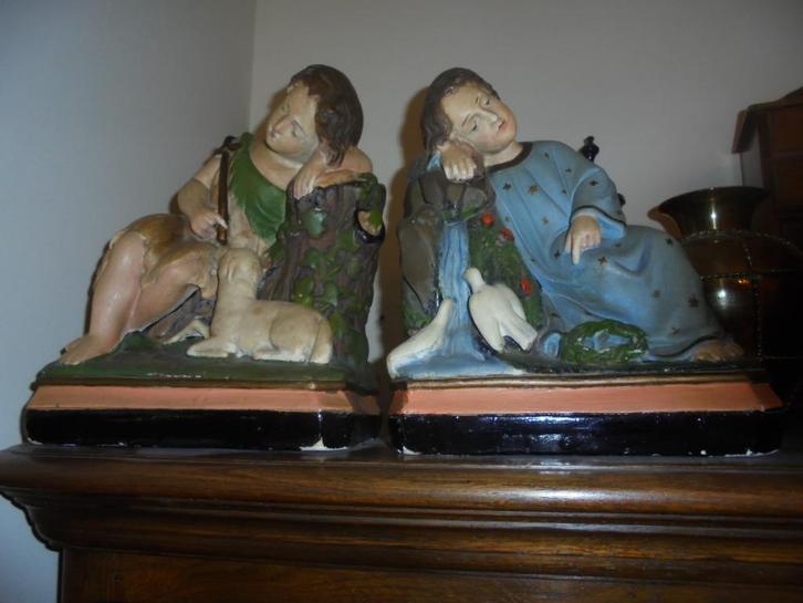 Jezus en Johannes de Doper / 2 beelden in 1 koop, Antiek en Kunst, Antiek | Religie, Ophalen