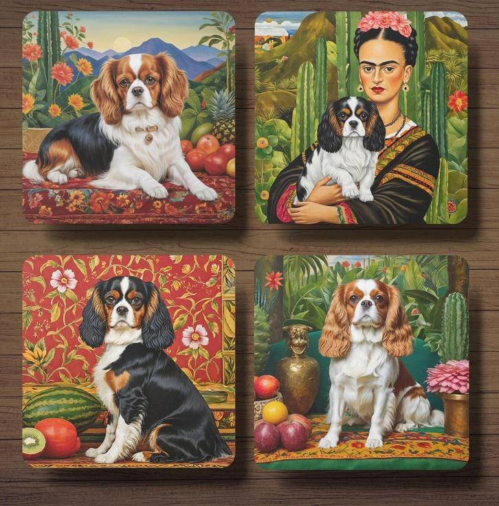 Cavalier Frida Kahlo onderzetters met houder, Huis en Inrichting, Woonaccessoires | Onderzetters, Nieuw, Glas of Kopje, Ophalen of Verzenden