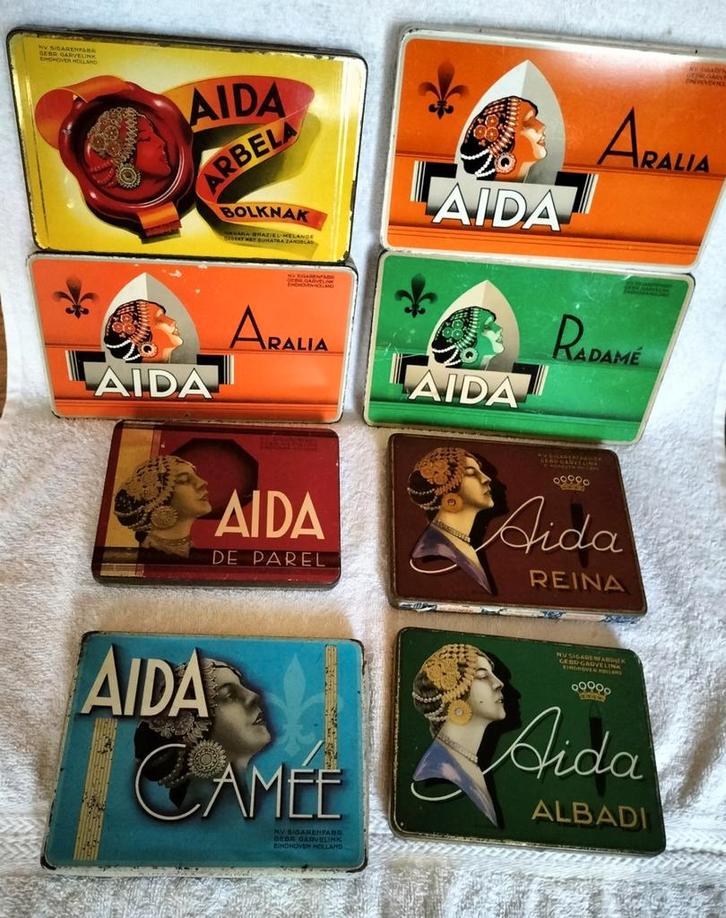 Leuke kavel AIDA sigarenblikjes., Verzamelen, Blikken, Zo goed als nieuw, Overige, Ophalen of Verzenden