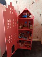 Hema roze grachtenpand ingericht als poppenhuis, Kinderen en Baby's, Speelgoed | Poppenhuizen, Ophalen