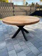 Eettafel rond 130cm met dik mangohouten blad, Ophalen, Zo goed als nieuw, Rond, 100 tot 150 cm