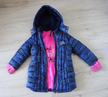 Blauwe winterjas met fuchsia roze binnenkant - maat 98-104 beschikbaar voor biedingen