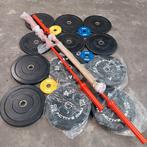 Olympische bumper plates en Atx set + Olympische barbells, Ophalen, Zo goed als nieuw