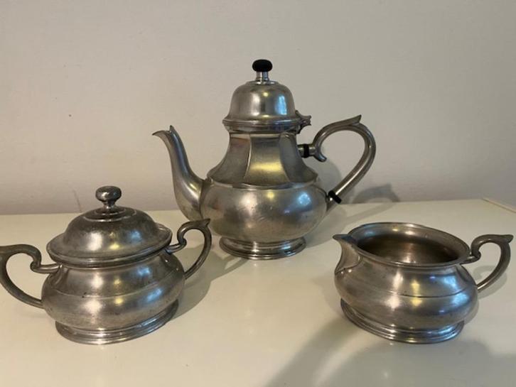 vintage tinnen theeservies trio, Antiek en Kunst, Antiek | Tin, Ophalen of Verzenden
