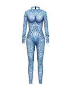 Dames catsuit 2 / bodysuit blauw glitter jumpsuit feest, Nieuw, Kleding, Verzenden