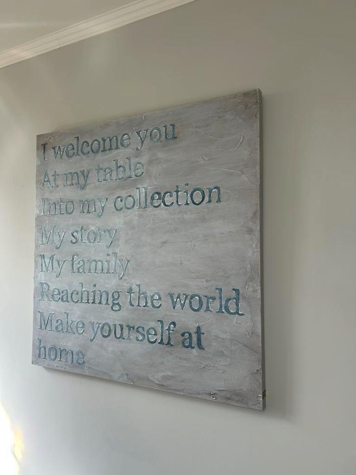 Mooi groot achilderij - eetkamer - grijs tinten - betonlook, Antiek en Kunst, Kunst | Schilderijen | Modern, Ophalen