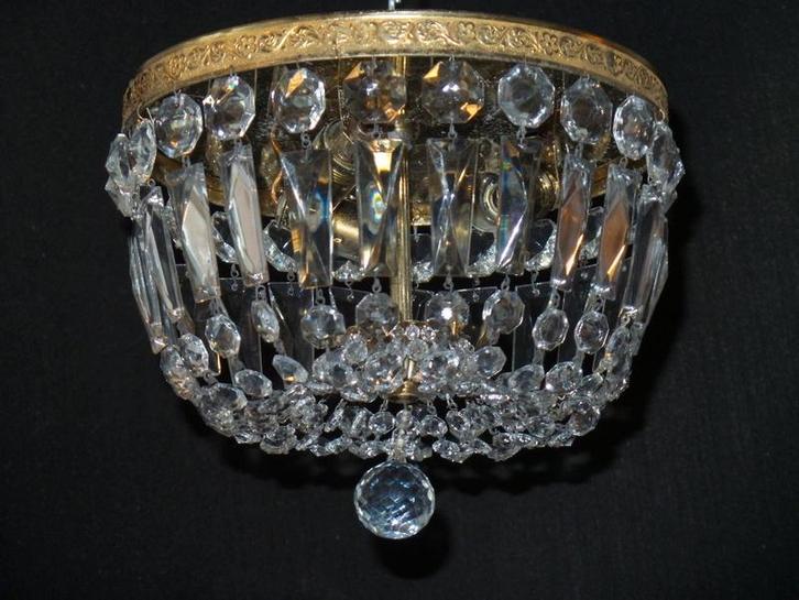 Oude kristallen plafonniere met een facet bol, Huis en Inrichting, Lampen | Plafondlampen, Gebruikt, Ophalen of Verzenden