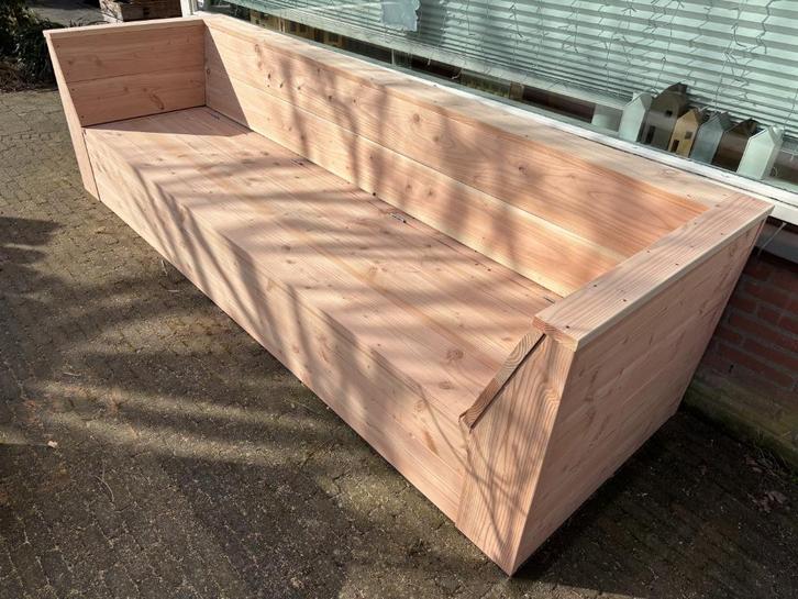 Loungebank met schuine armleuning van steigerhout of douglas, Tuin en Terras, Tuinbanken, Nieuw, Hout, Ophalen