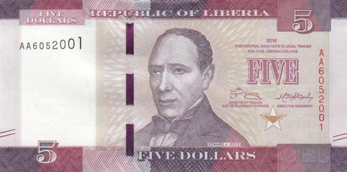 Liberia bankbiljet 5 Dollars 2016, Pick 31a in UNC kwaliteit, Postzegels en Munten, Bankbiljetten | Afrika, Los biljet, Overige landen