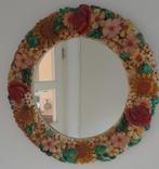 Fleurige ronde spiegel met bloemmotieven, 50cm, Antiek en Kunst, Minder dan 100 cm, Minder dan 50 cm, Rond, Ophalen