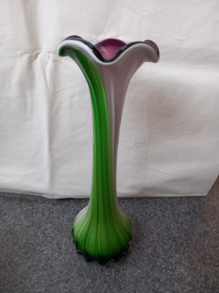 Bloemvaas - Murano?, Ophalen of Verzenden, Minder dan 50 cm, Groen, Glas