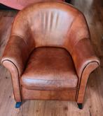 Schapenlederen fauteuil , leren stoel z.g.a.n., Ophalen of Verzenden, Zo goed als nieuw, 75 tot 100 cm, 50 tot 75 cm