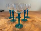 6 Loodkristal Glazen met Blauwe Voet, Ophalen of Verzenden
