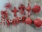 Kerst kerstboom versiering bal kruis strik rood goud glitter, Diversen, Ophalen of Verzenden, Gebruikt