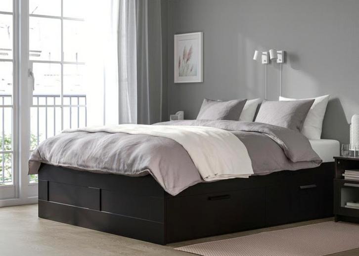 BRIMNES IKEA bed 140x200, Huis en Inrichting, Slaapkamer | Bedden, Zo goed als nieuw, Tweepersoons, 140 cm, Hout, Bruin, Ophalen
